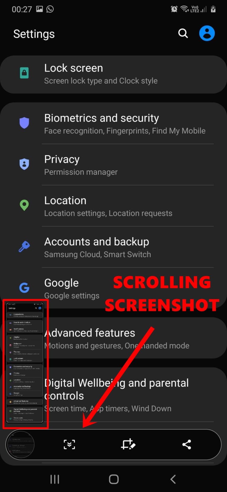 scrolling screenshot samsung a50