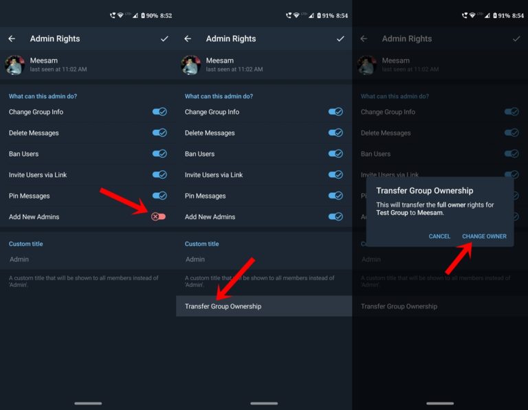 how to change ownership of telegram group